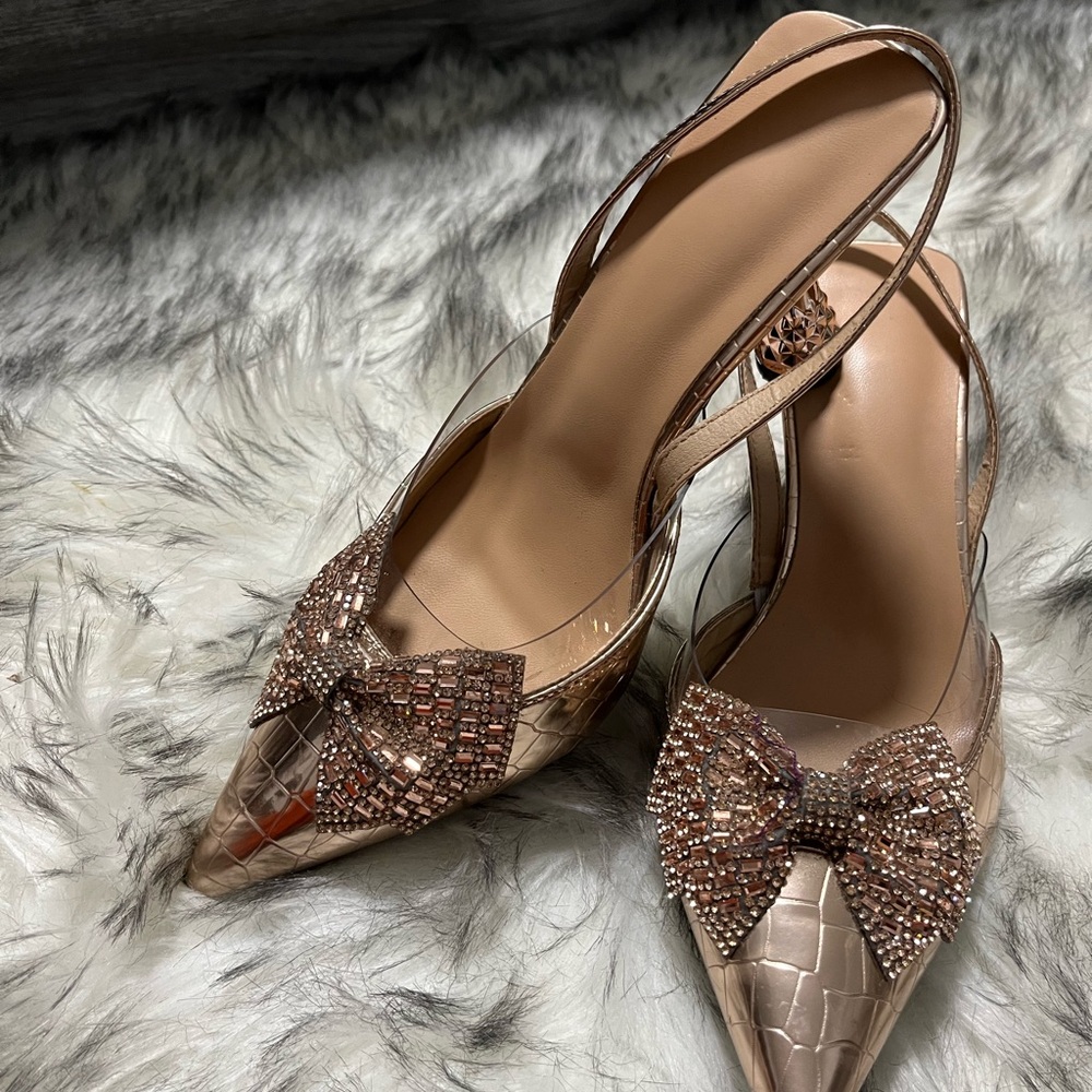 Source Unknown Croc-Embossed Brown Slingback Heel… - image 1